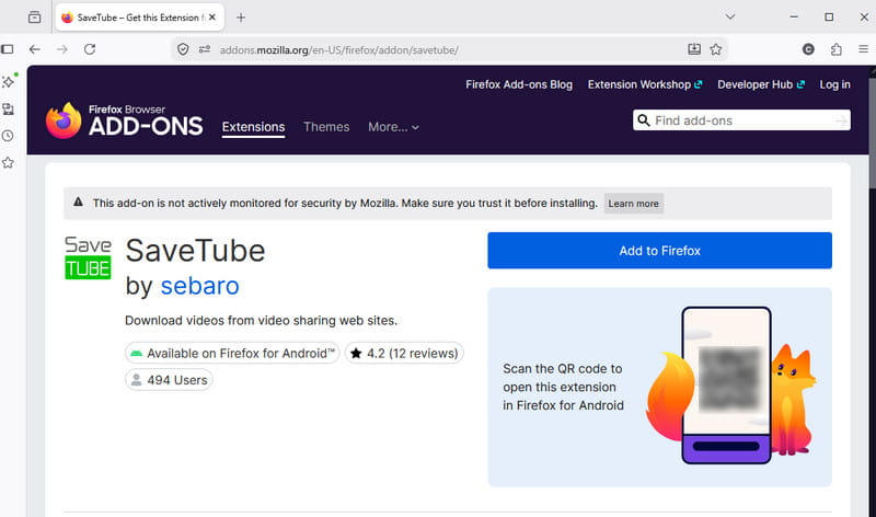 SaveTube Firefox add-on