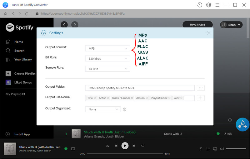 decide spotify music output format