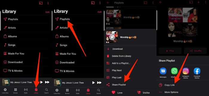 share apple music playlists on Android