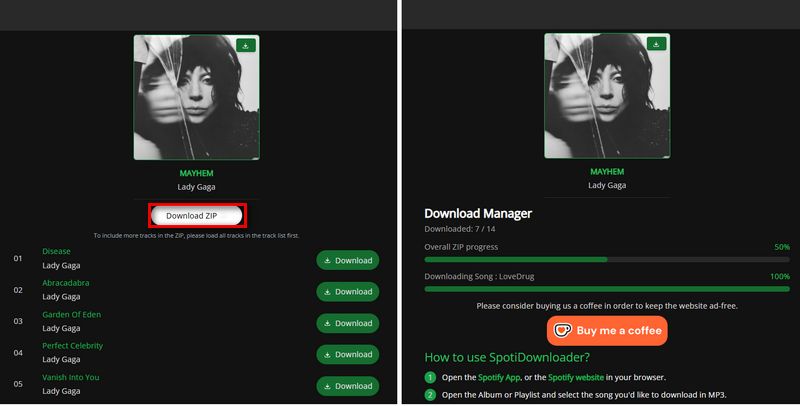 spotidownloader download album in zip