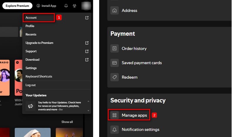 Spotify account manage apps option