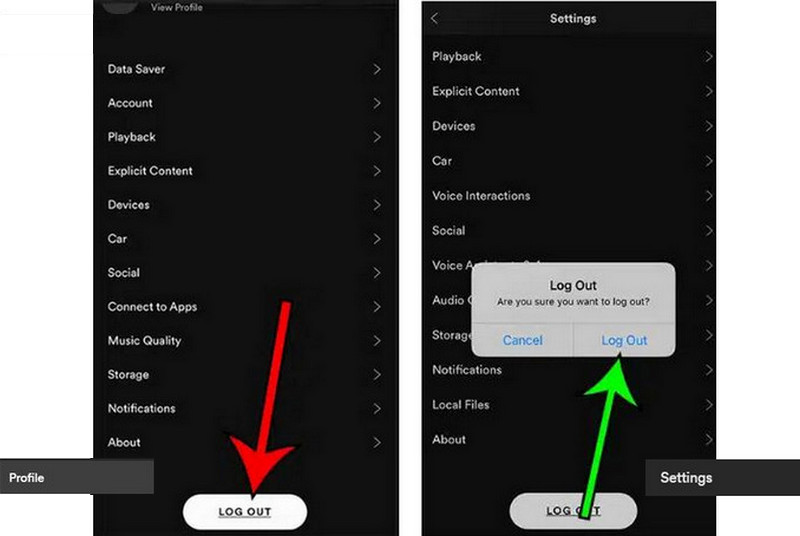 log out of spotify on mobile device