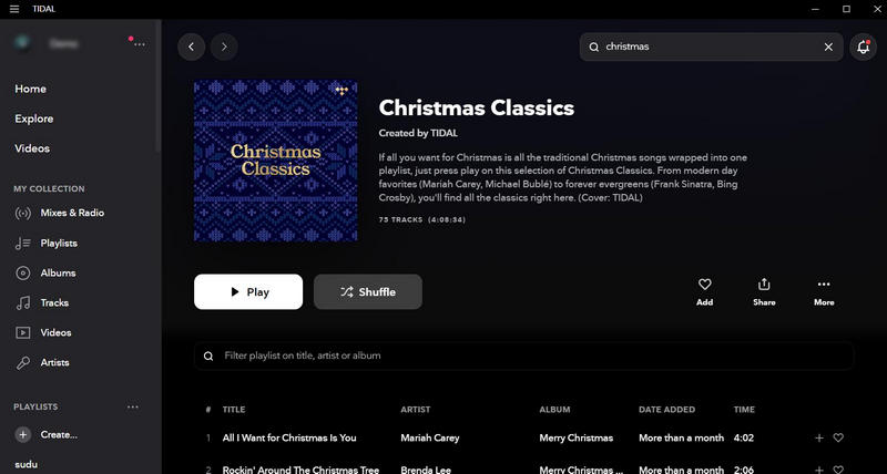 christmas music on tidal