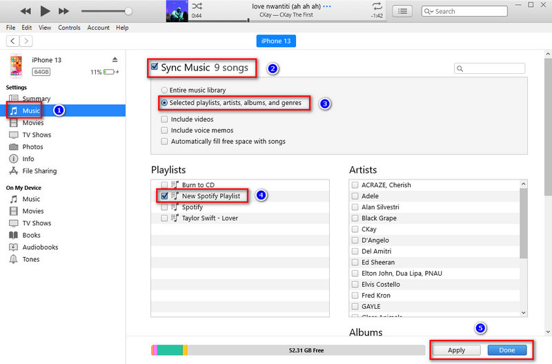 transfer spotify music playlists to iphone via itunes