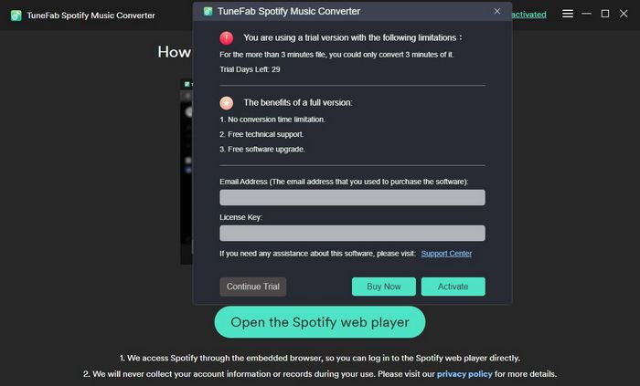 TuneFab Spotify Music Converter limitations
