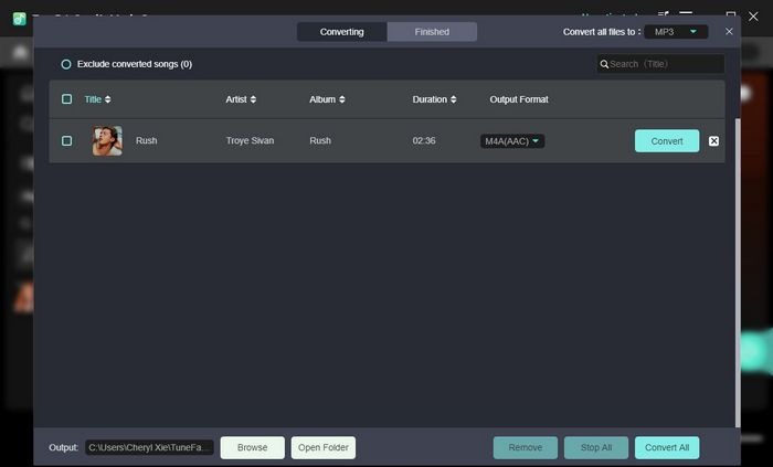 TuneFab Spotify Music Converter conversion page