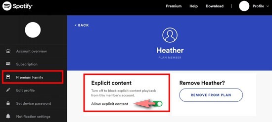 filter out spotify explicit contents with family account