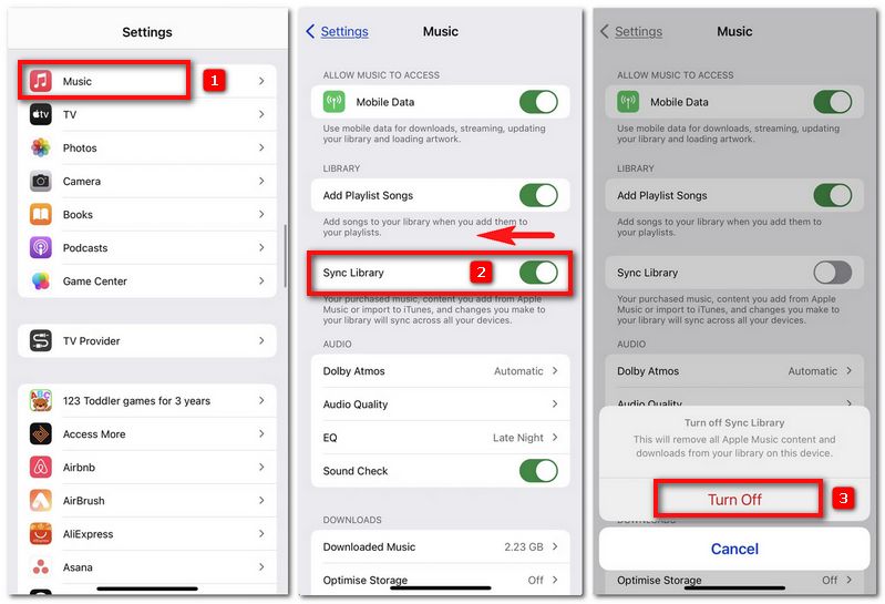 turn off icloud music library on iphone