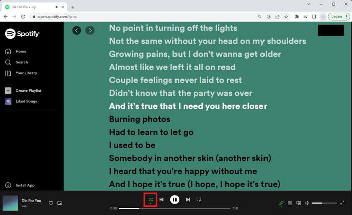 turn off shuffle play on desktop