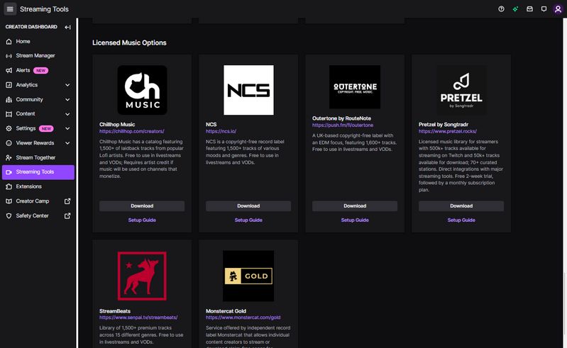 music options on twitch