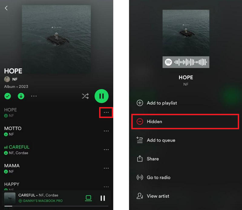 unhide hidden spotify music