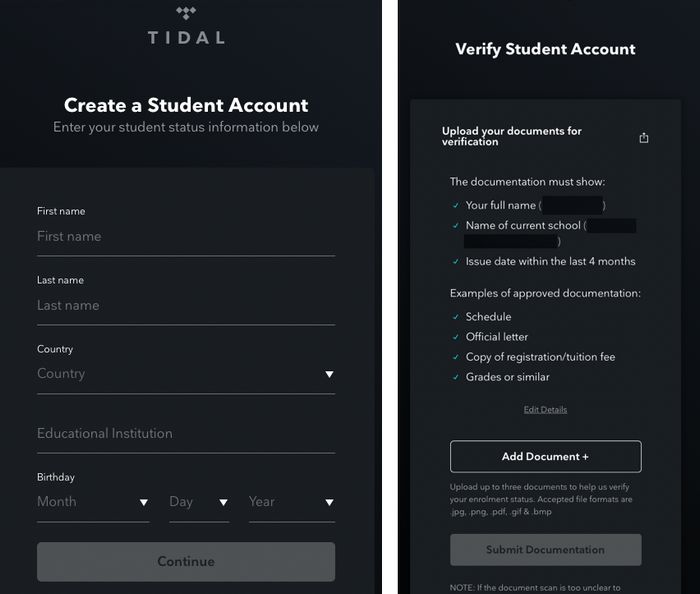 verify tidal student