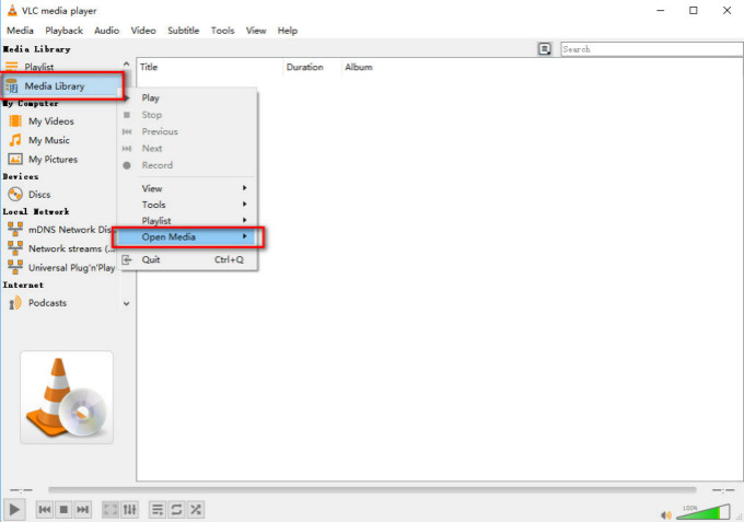 VLC open folder setting