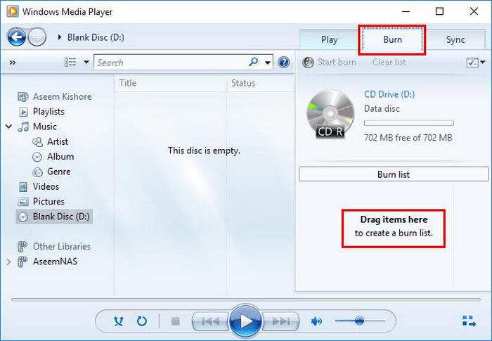 burn CD with Windows Media Player