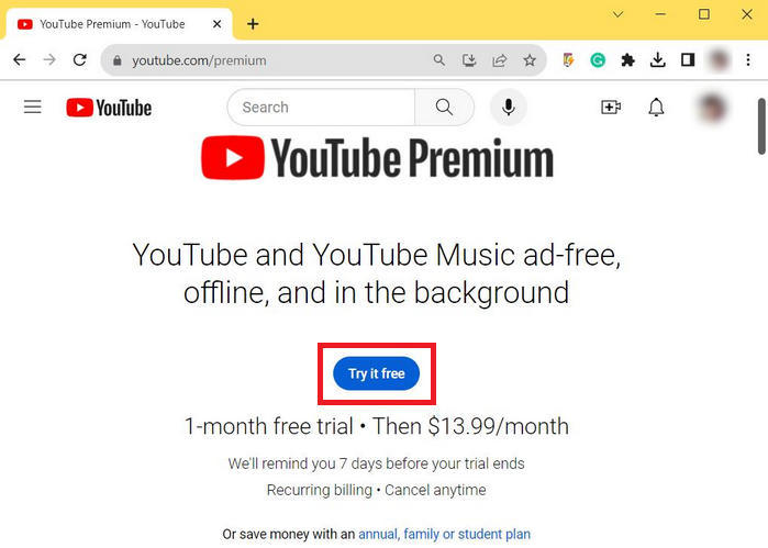 youtube free trial