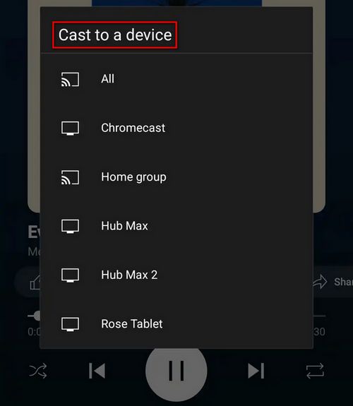 cast feature on youtube music app
