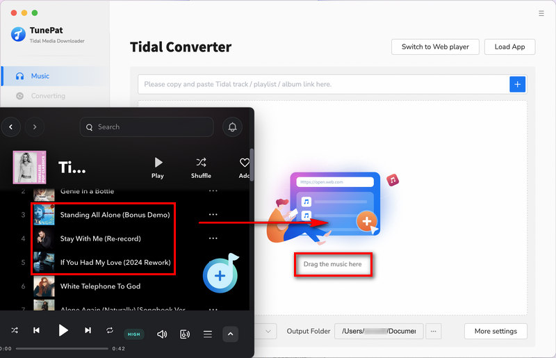 drag Tidal Music to tunepat