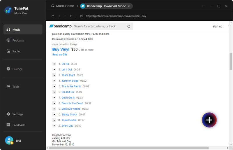 parse bandcamp album