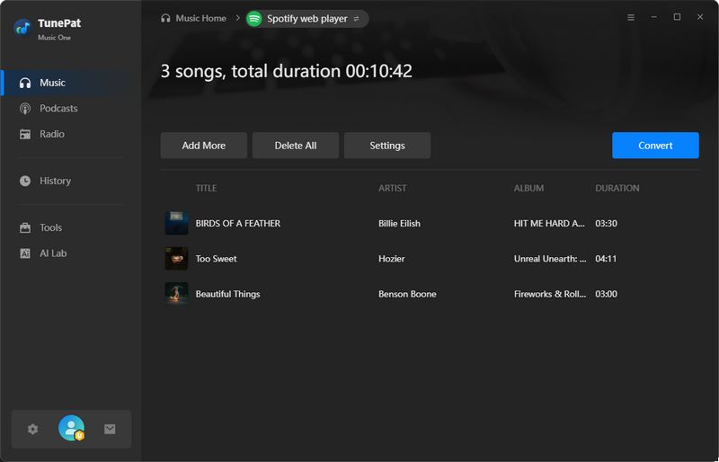 begin to convert songs