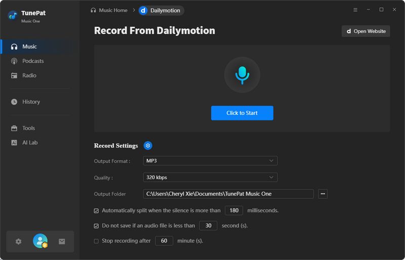 record music from the website