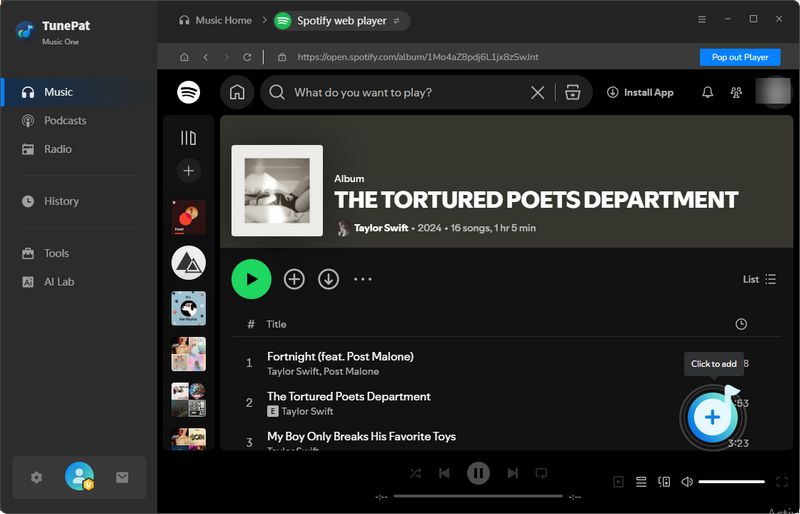 parse spotify taylor swift songs