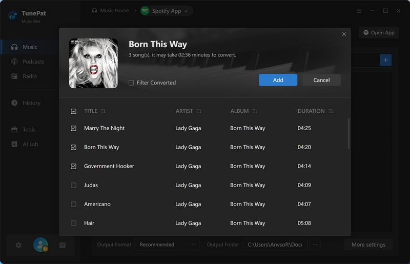 add spotify songs