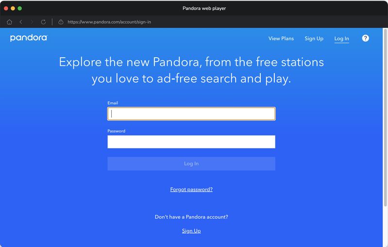 sign in to Pandora account