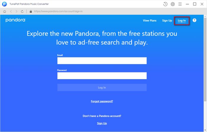 sign in to Pandora