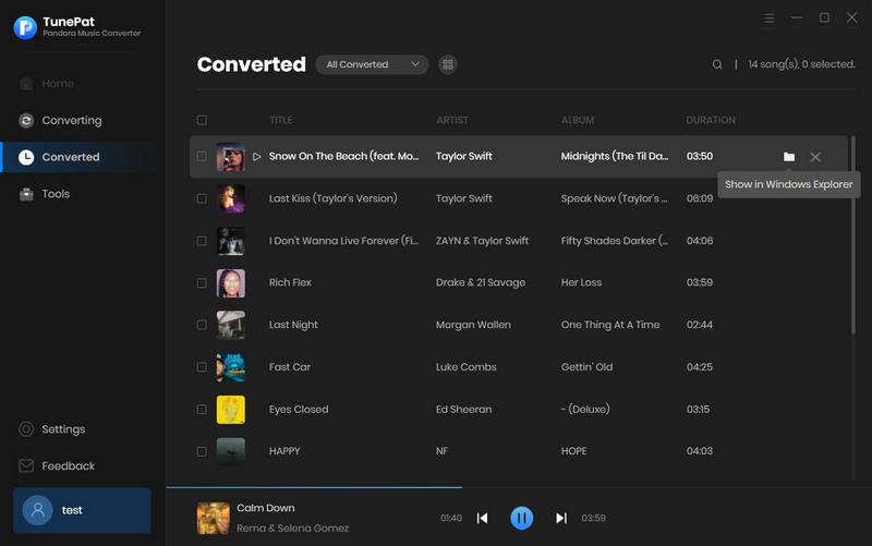 view the converted pandora songs