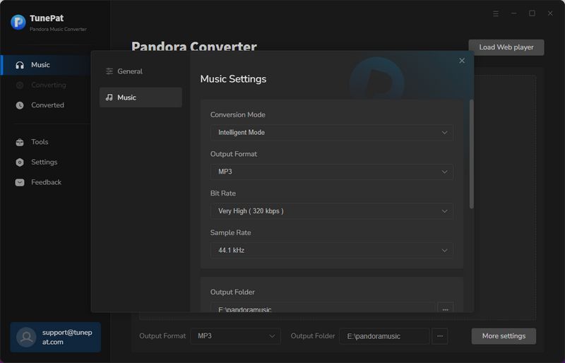 tunepat pandora music converter settings