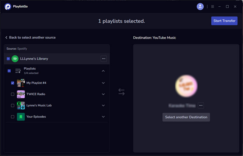 Select YouTube Music as Destination