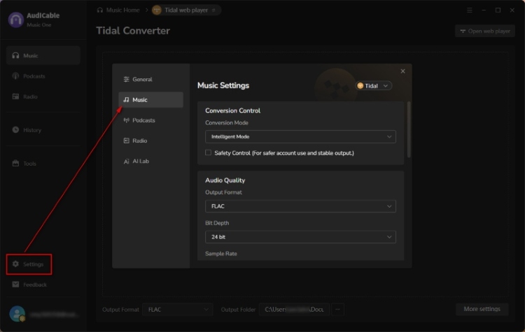 audicable output settings