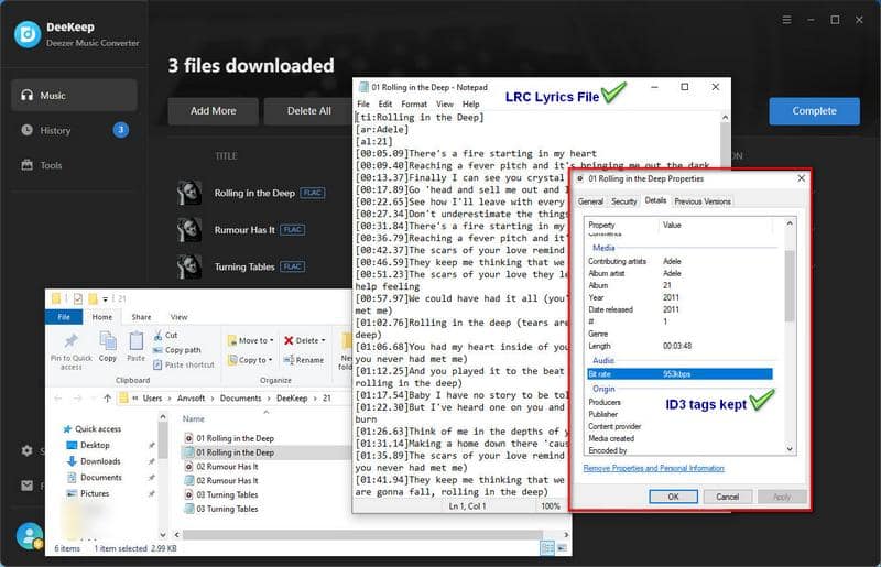 DeeKeep keep lyrics and id3 tags