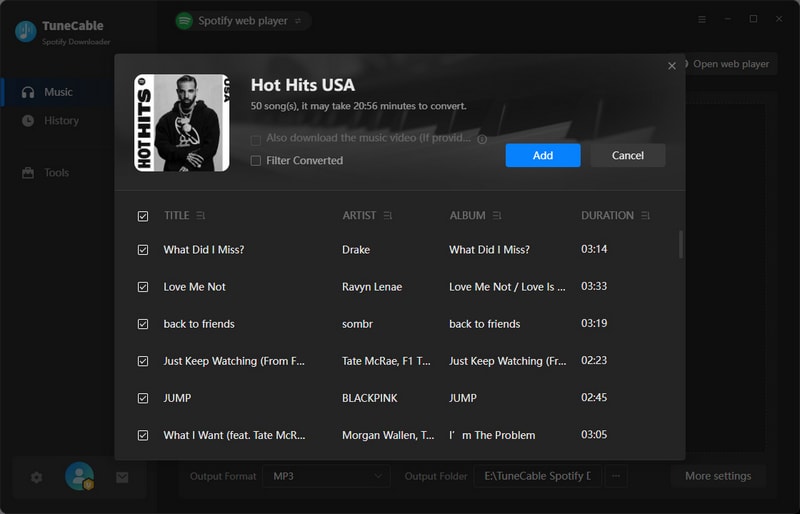Add Spotify songs to convert