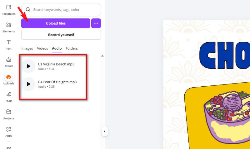 upload Spotify songs to canva