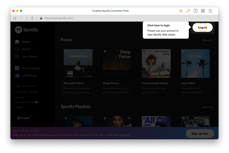 main interface of spotify converter mac
