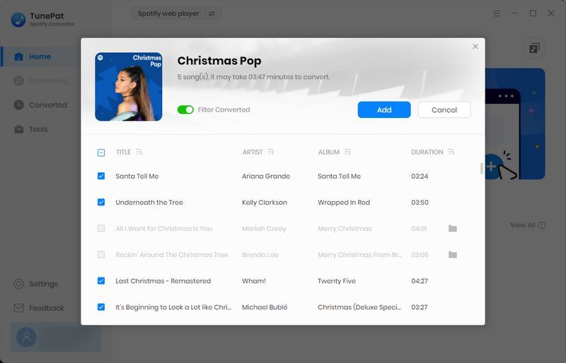 choose spotify Christmas playlist to convert