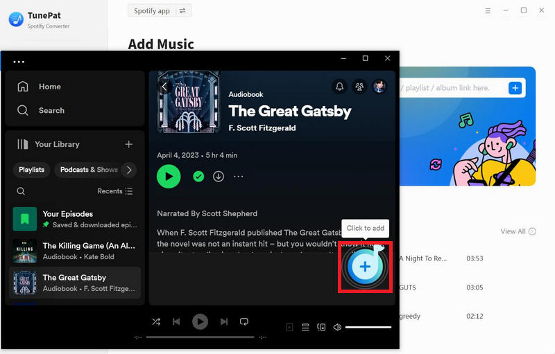Add Spotify audiobooks to TunePat