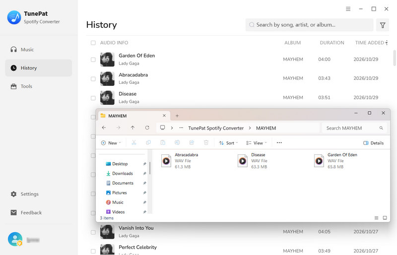 View converted Spotify WAV files in TunePat