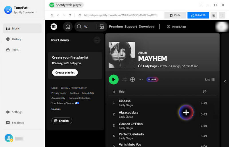Add Spotify songs to TunePat for WAV conversion