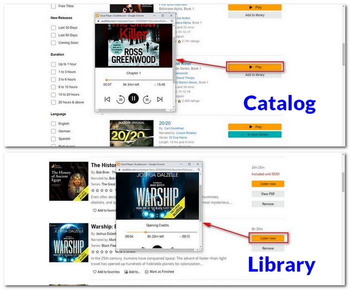 stream audible plus on computer or phone