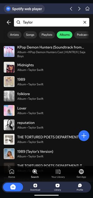 search taylor swift in spotify