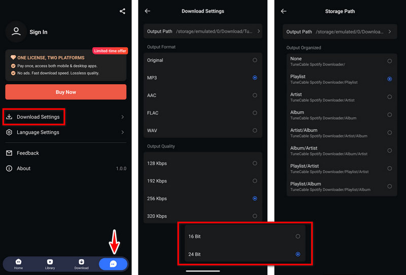 configuración de salida apk spotify downloader