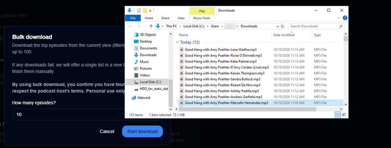 PodcastToMp3 download podcast in bulk