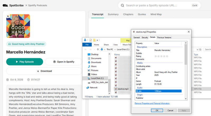 SpotScribe download podcast result