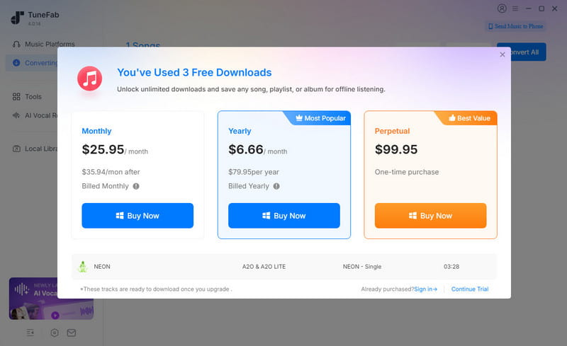 TuneFab Apple Music Converter free trial cannot work
