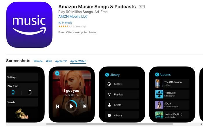 download and install amazon music on apple watch