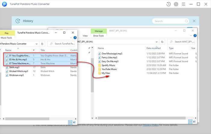 transfer pandora music to usb drive