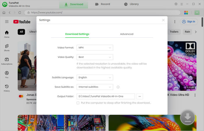finish the output settings