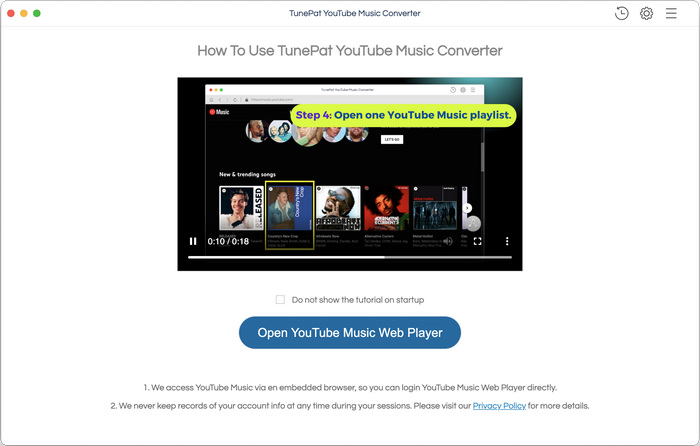 Open YouTube Music Web Player TunePat
